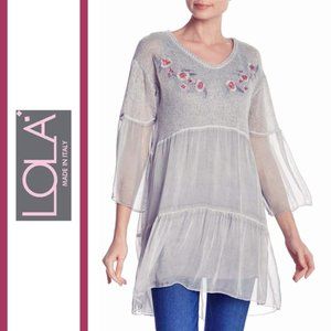 LOLA Made in Italy | Floral Embroidered Mixed Media Tunic
